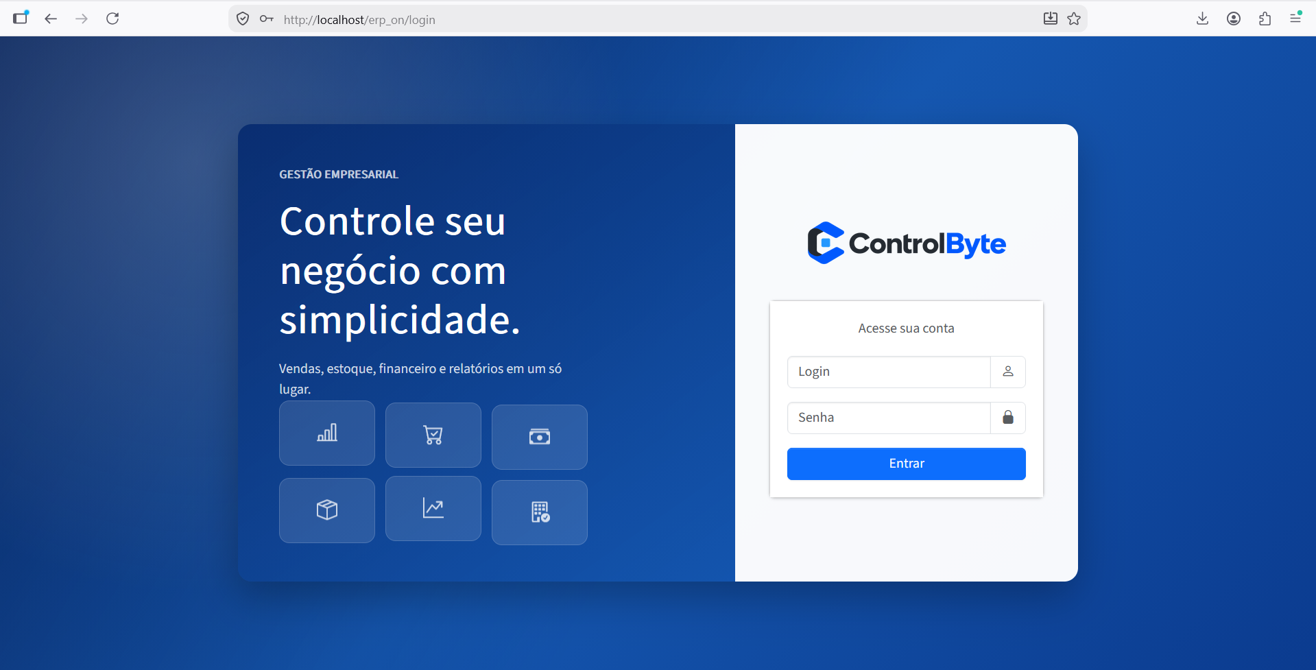 Tela de acesso ao ControlByte exibida em um tablet corporativo